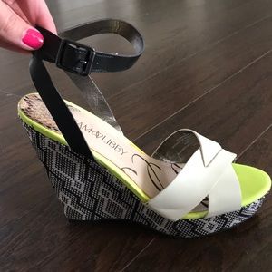 Sam and Libby black and white wedge heels